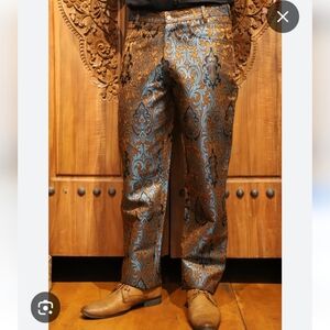Freeborn Size 30 Slim Fit  Trousers In Westerfeld Brocade Fabric